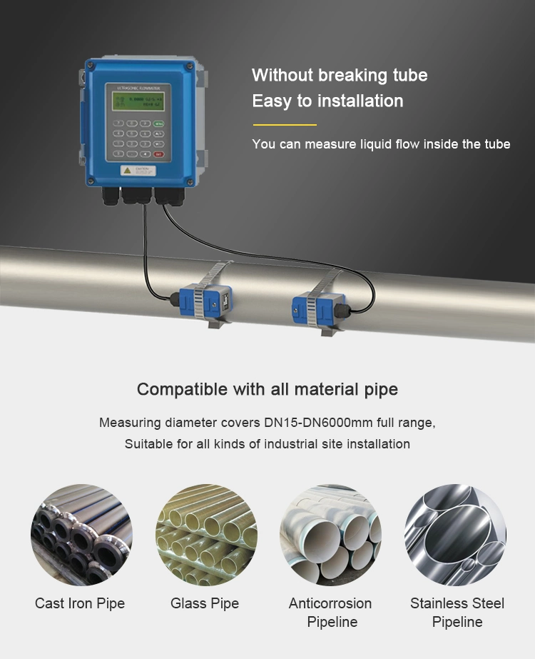 Portable Ultrasonic Transit-Time Liquid Flow Meter Ultrasonic Flowmeter Price